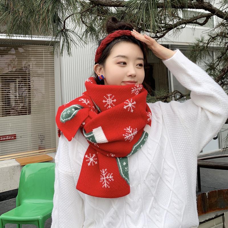 Christmas Gloves and Scarf for Women, Winter Korean Style Versatile Student Autumn/winter Knitted Wool Long Thickened Girl's Neck Warmer