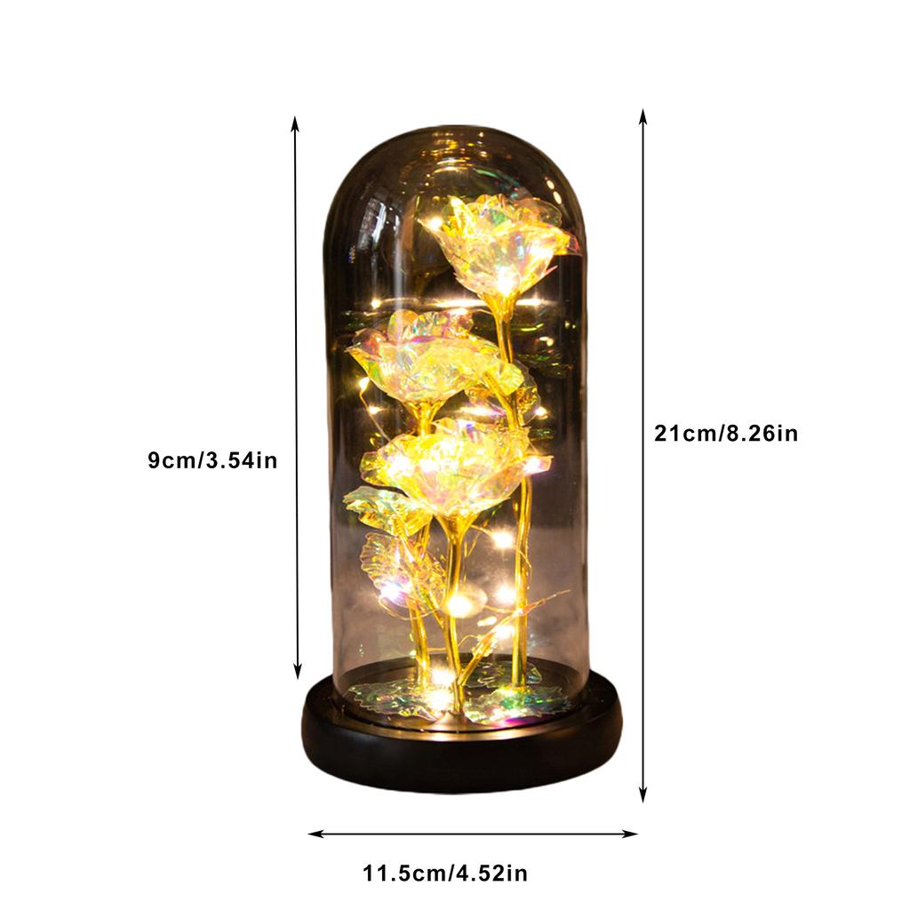 LED Rose Light Rose in Glass on Wooden Base Artificial Rose Flower Light Preserved Rose with LED Light