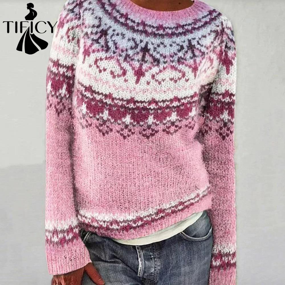 TIFICY Maglioni a girocollo a maniche lunghe per autunno e inverno, moda donna