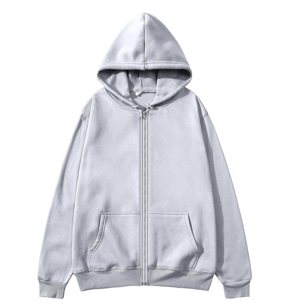 European & American Unisex Zip-Up Fleece Hoodie: Solid Color, Autumn/Winter Sportswear