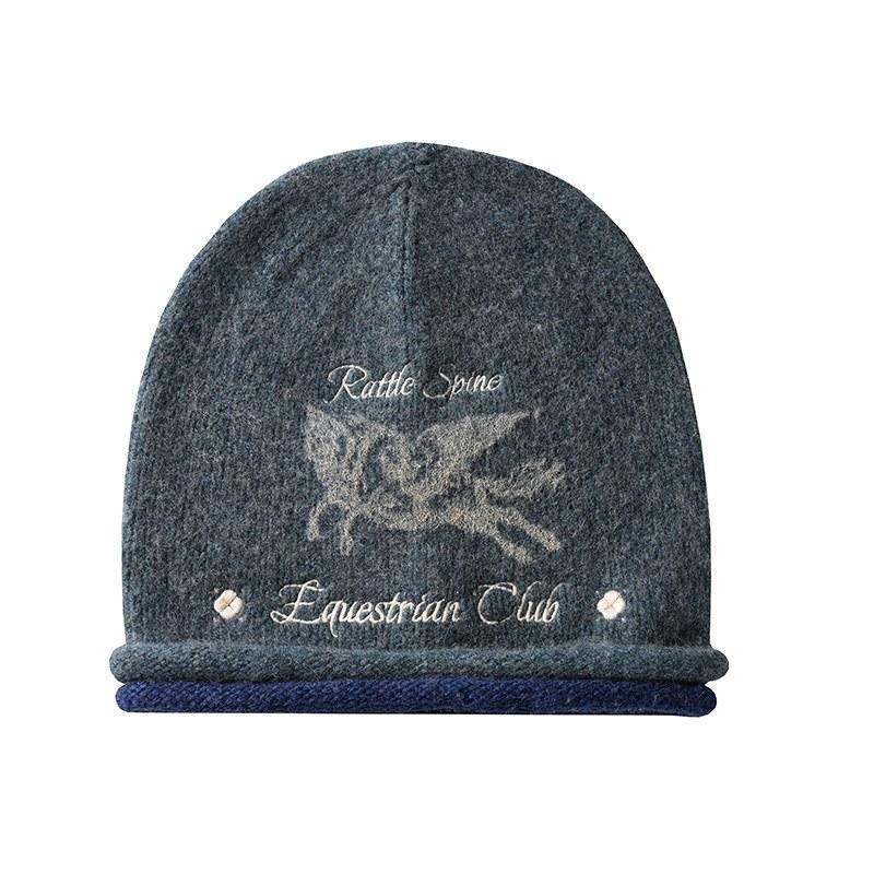 Pegasus double-layer crimped embroidery stacking hat women's autumn warm and cold-proof face small hat knitted headgear cold hat