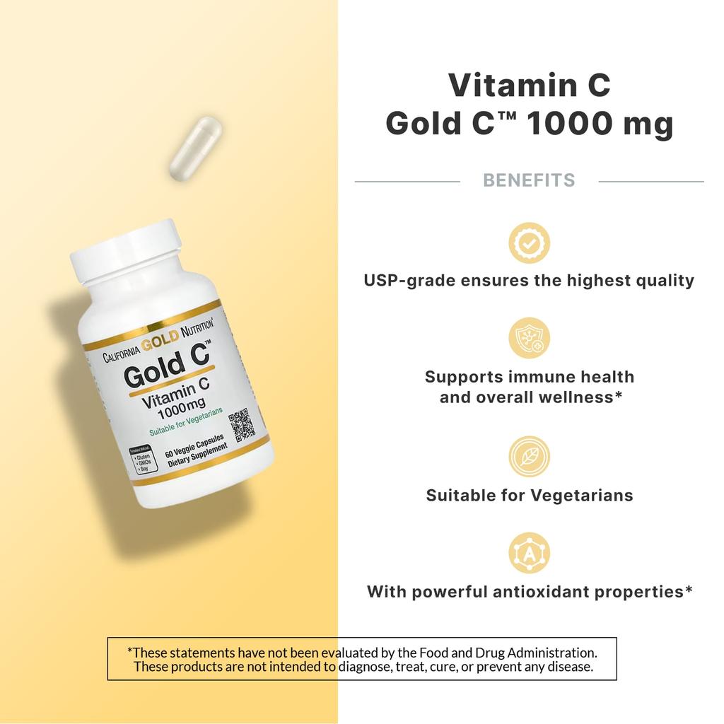 California Gold Nutrition, Gold C, USP Grade Vitamin C, 1,000 mg, 60 Veggie Capsules