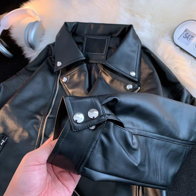 Men's Trendy European and American Street Fashion Loose PU Leather Motorcycle Jacket