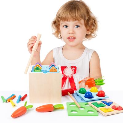 Wooden Montessori Early Education Children's Multi-functiona Knocking Ball Pulling Radish Intelligence Box Teaching Aids Color Matching Cognitive Toys