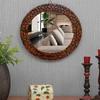 Handmade Wooden Frame Round Wall-Mounted ,Mirror for Bathroom,Living Room,Wall Basin,Study Room,Office,Brown