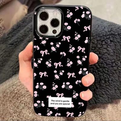 Kvetinové mašľové puzdro na iPhone pre 14 Pro Max, 13/11, XR, 12, 11, 15 Pro - Svetlé luxusné ženské mäkké puzdro