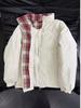 Men's Black Plaid Patchwork Stand Collar Cotton Puffer Jacket - Winter Warm Outerwear