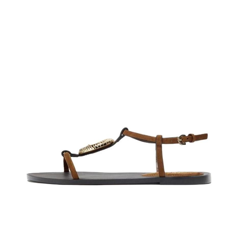 Zara Fashion Open-Toe One-Strap Sandals Women Sandals Brown 2647611105