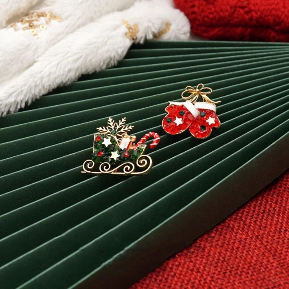 Snowman Christmas Brooch Reindeer Christmas Tree Brooch Enamel Rhinestone Brooches  Women