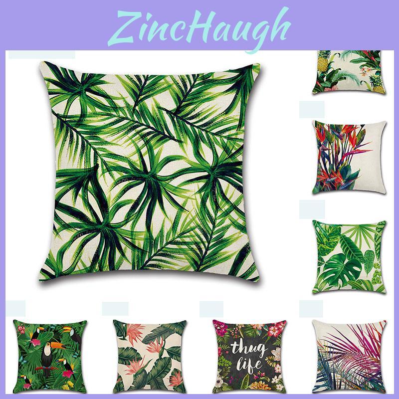 Luxurious 18'' Green Tropical Plant Pillow Case Cotton Sofa Cushion Cover Decorative
