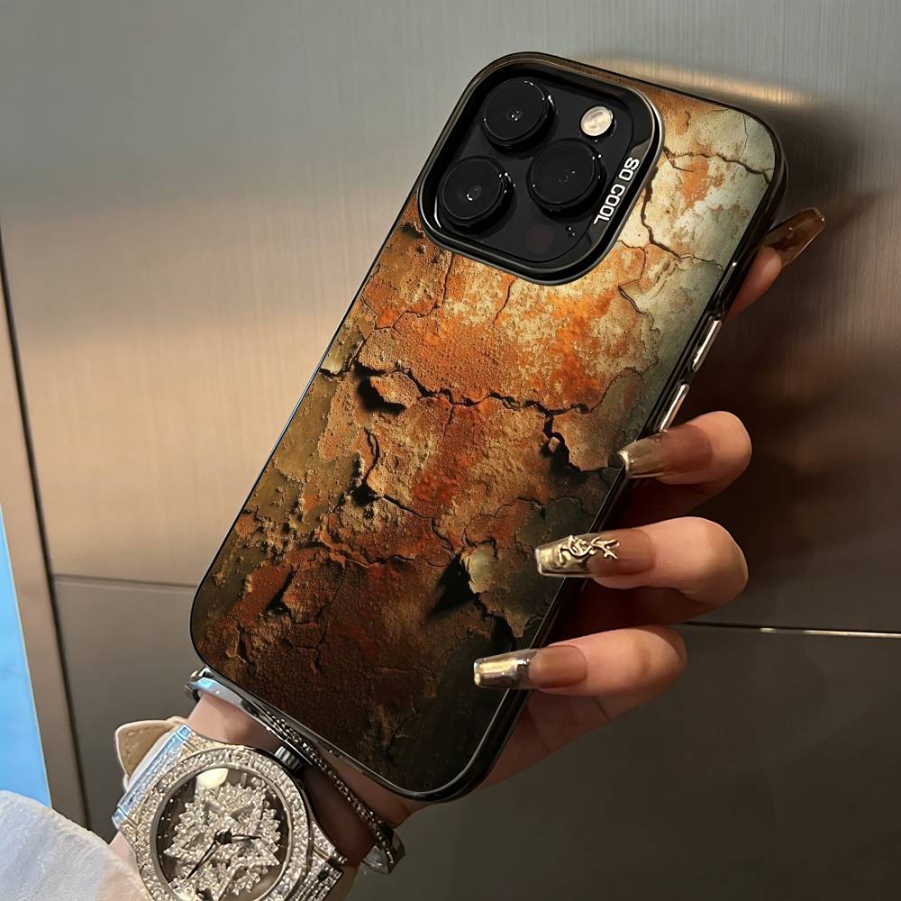 Natural- Rust- Texture Phone Case For iPhone 17,16,15,14,13,12,11 Plus Pro Max Colored Silver Phone Case