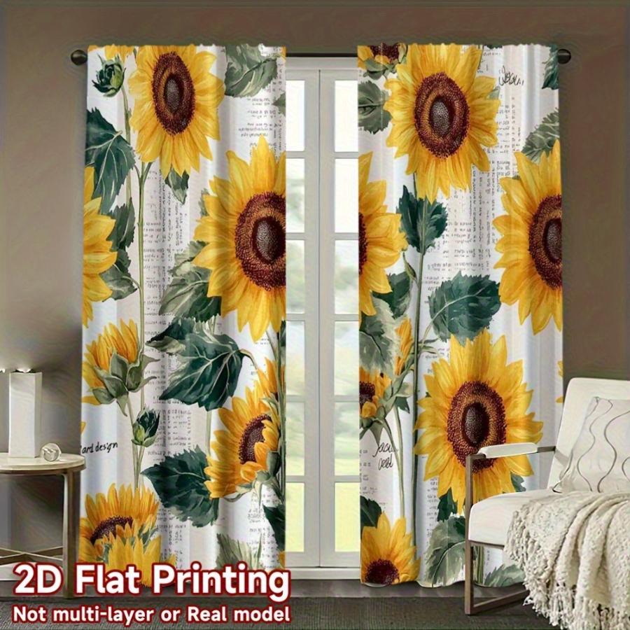 2PCS Digital Printed Curtains, Sunflower Newspaper Vintage Collage Art, Window Curtains for Living Room Bedroom Home Decoration