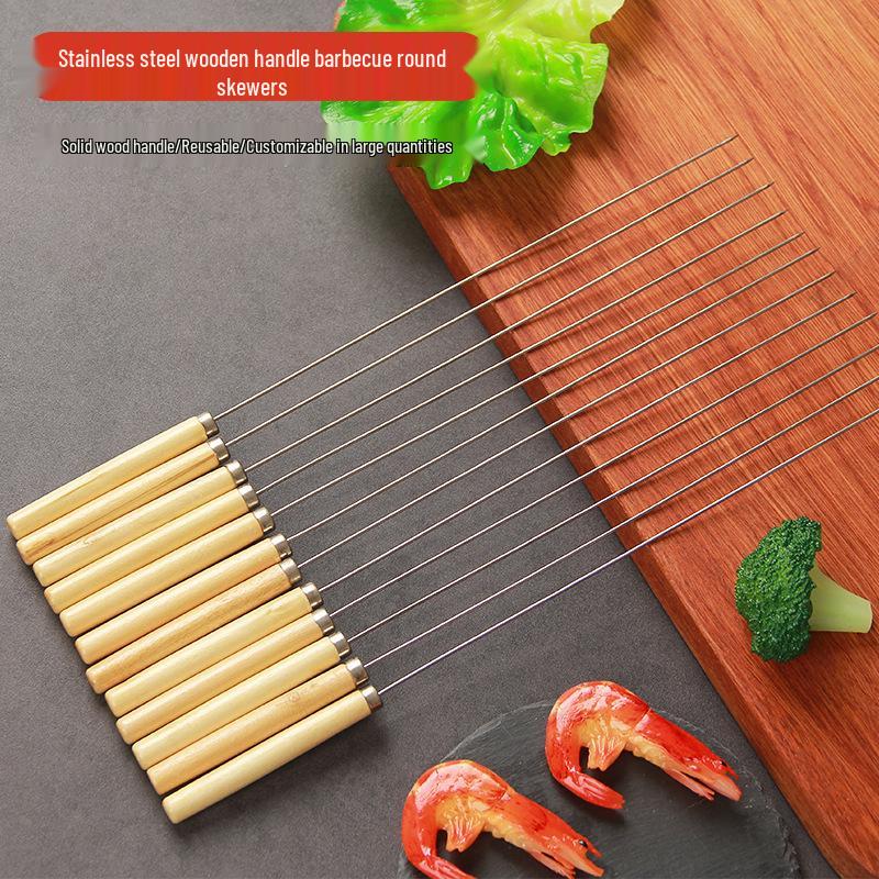 

Stainless Steel BBQ Skewers with Wooden Handle - Round & Flat Needles