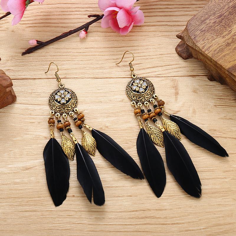 Vintage Feather Bohemian Earrings With Alloy Carving For Women Festival And Daily Use