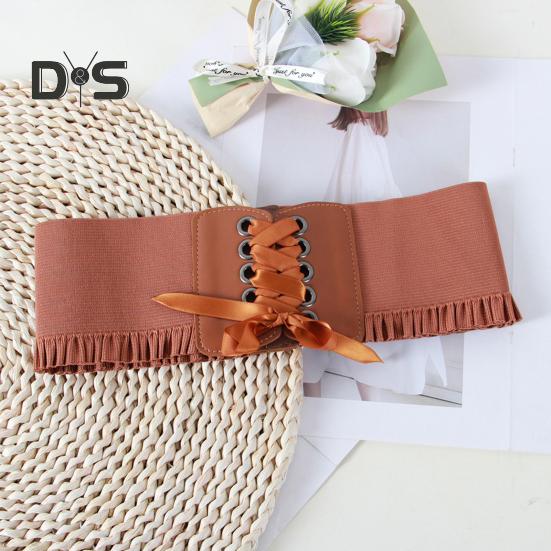 Corset Waist Belt for Women Lace Up Tied Waspie Elastic Wide Belt for Dresses Halloween Pirate Costume Accessory