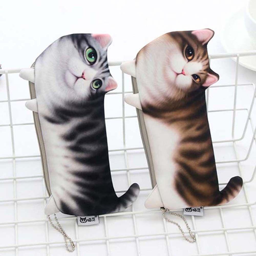 Pencil Pouch Student Gift Stationery Pencil Case Pen Bag Simulation Cartoon Cat Storage Organizer