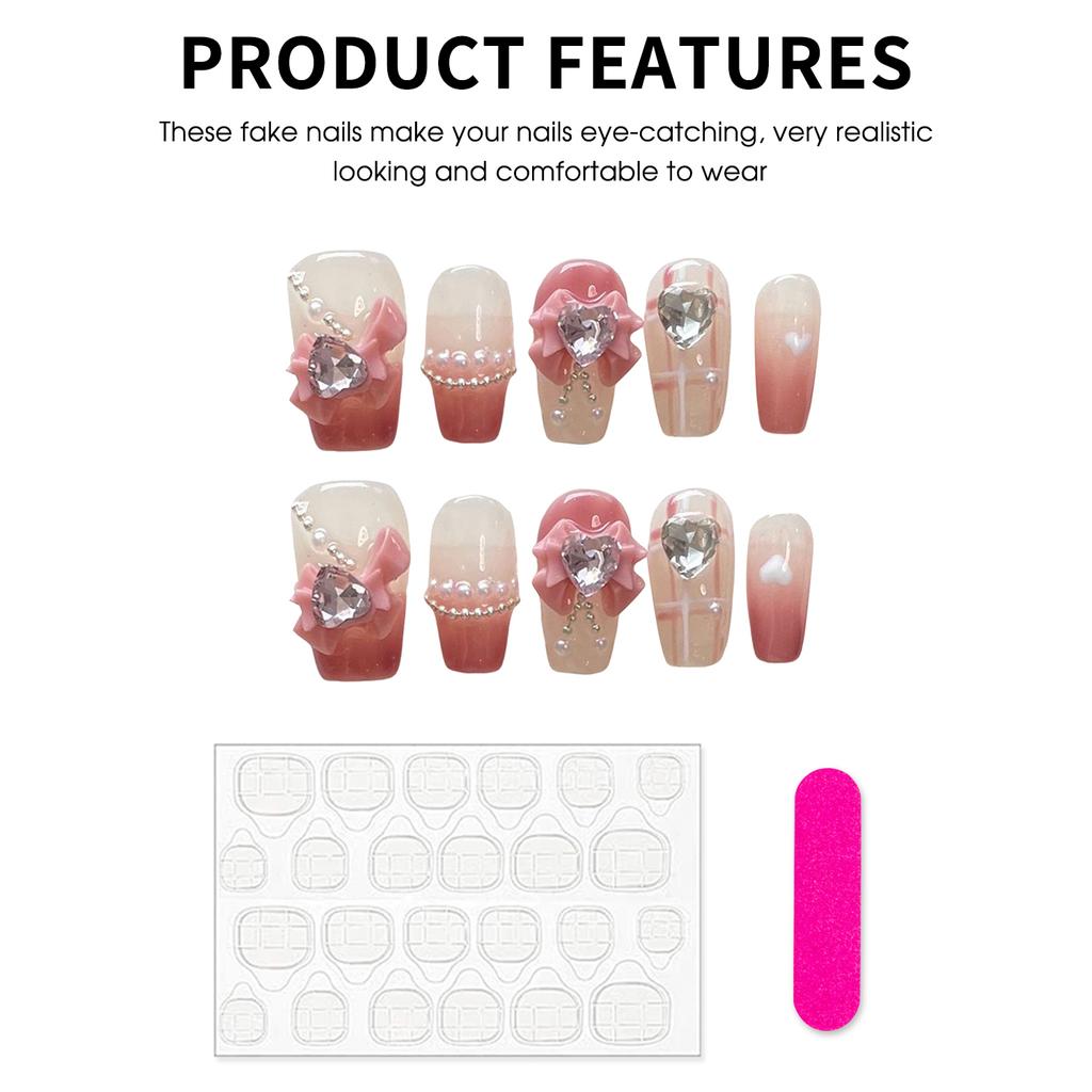 10Pcs Pink Plaid Short Stiletto Handmade False Nails For Women