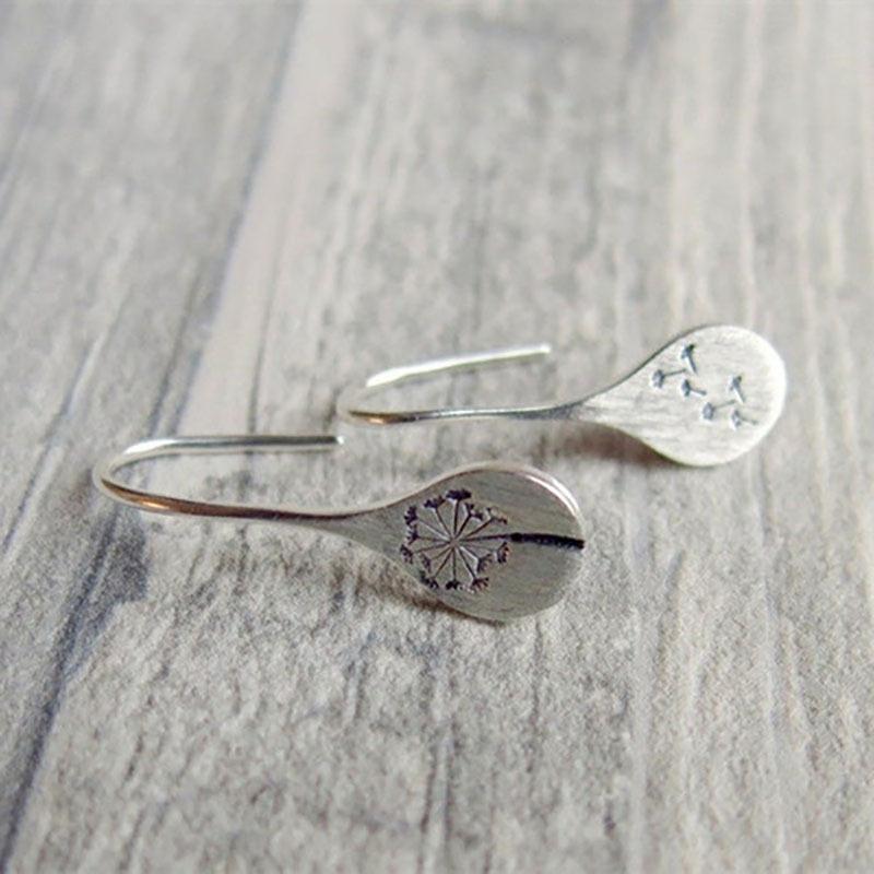 Nature-inspired Dandelions Earrings Simple Geometric Silver Color Hook Drops Dangle Earrings For Woman