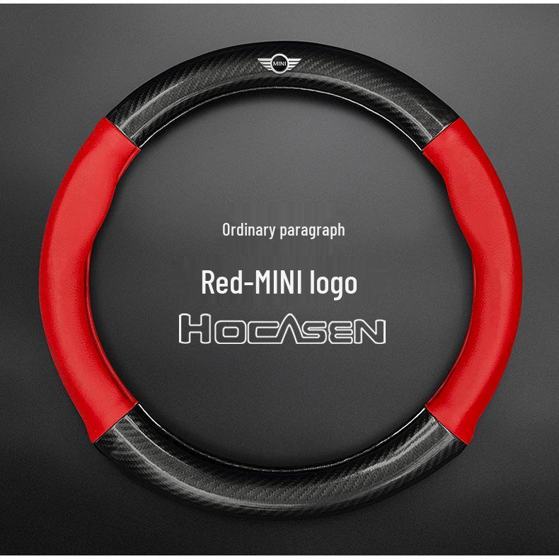 BMW Mini Cooper Steering Wheel Cover: Genuine Leather & Carbon Fiber Handle for Countryman