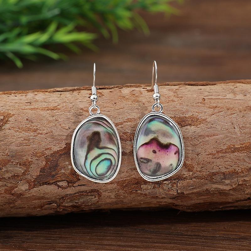 Vintage Silver Color Metal Geometry Inlaid with Imitation Abalone Shell Multicolour Stones Dangle Earrings for Women