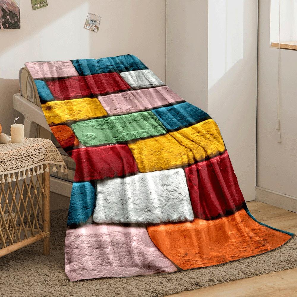 Colorful Textured Bricks Arranged In a Staggered Rectangular Pattern. for All Seasons Blanket Lunch Break Throw Gift
