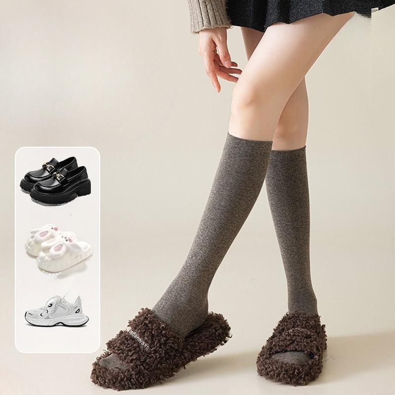 Wadenlange Socken für Damen im Frühling und Herbst, Oberschenkelhohe Socken, Einfarbige Baumwollsocken, Lange Socken