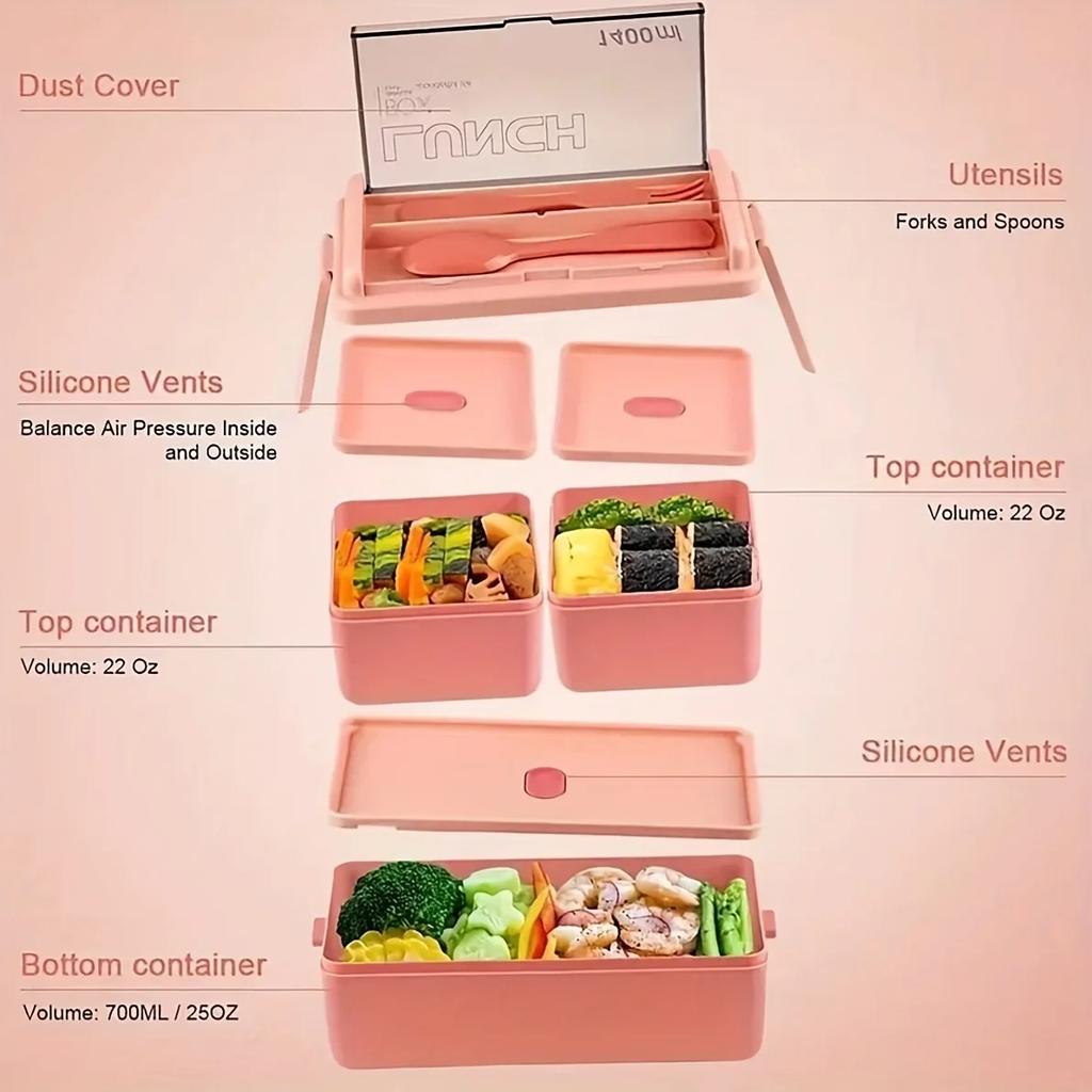 1pc-Lunch Box Thickened Plastic Divided Compartment Double Layer Meal Box Office Worker Bento Box Microwave Oven Available