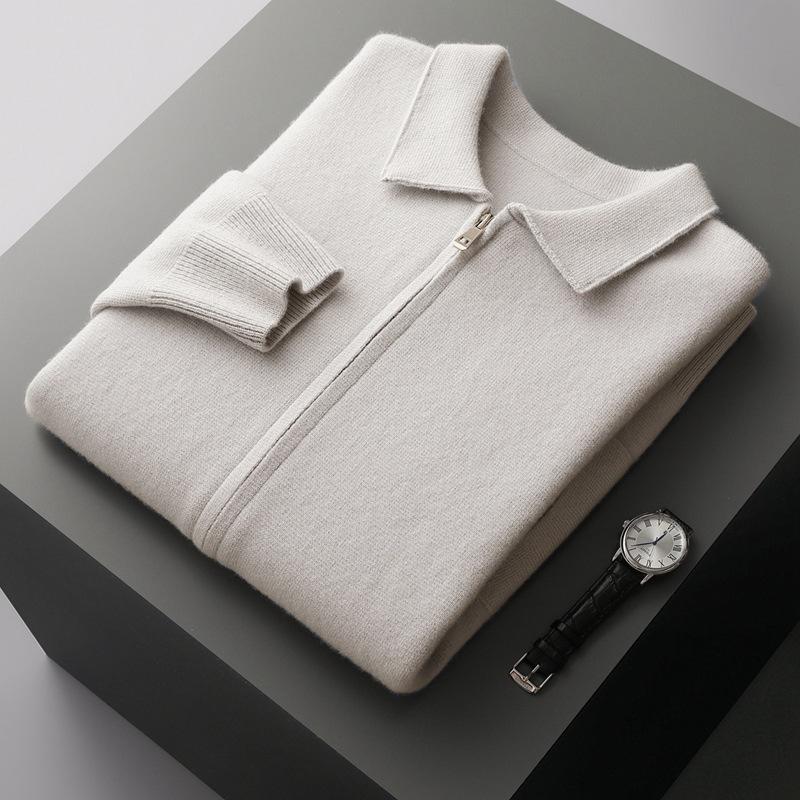 Thickened Air Layer Polo Shirt Cardigan Autumn And Winter Men'S Cashmere Knitted Casual Cardigan Middle-Aged Coat