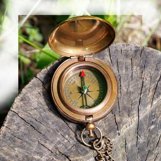 Handmade Brass Pocket Compass Engraved Ship Lid, Nautical Gift Home Decor