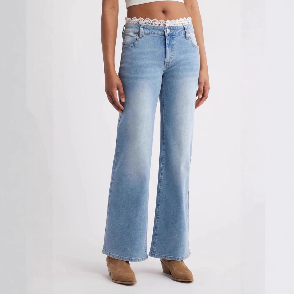 Women's Mid-Rise Stretch Jeans Fashion Straight Leg Denim Pants With Pockets