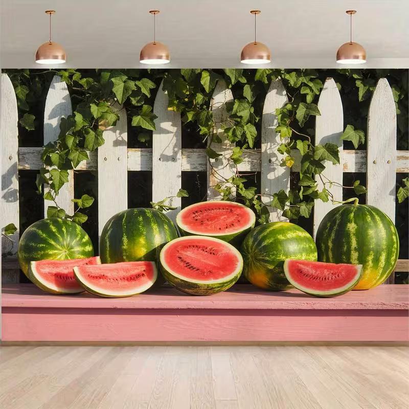 2D Summer Party Backdrop Watermelon Slices and Whole Watermelons with Ivy Background 47.2x31.5inch/120*80cm