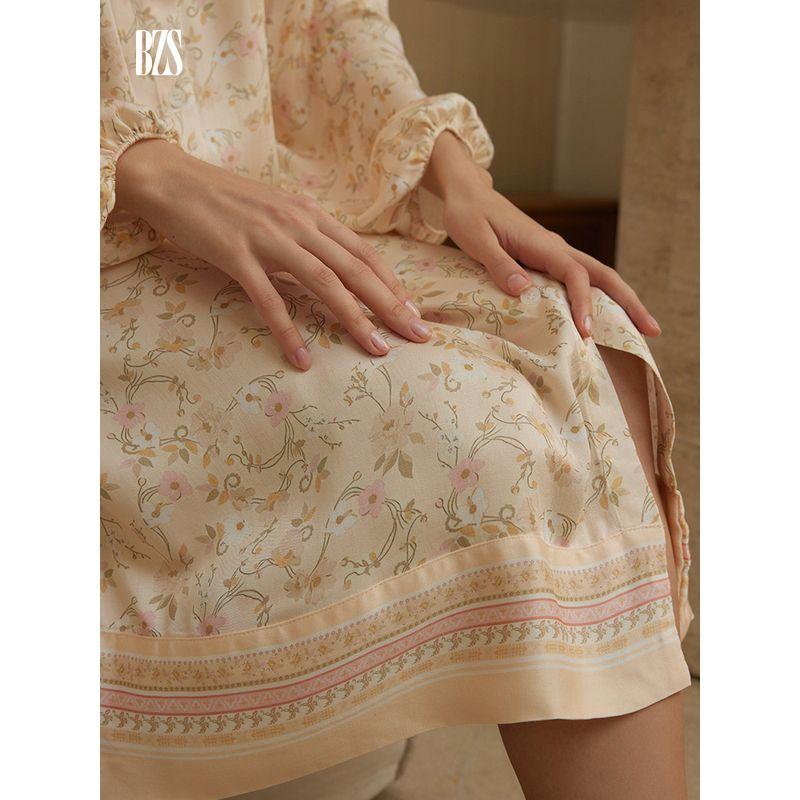 2024 Rayon Satin Long Sleeves Cardigan over the Knee Nightdress Robe Pastoral Print Korean Pajamas plus Size Homewear