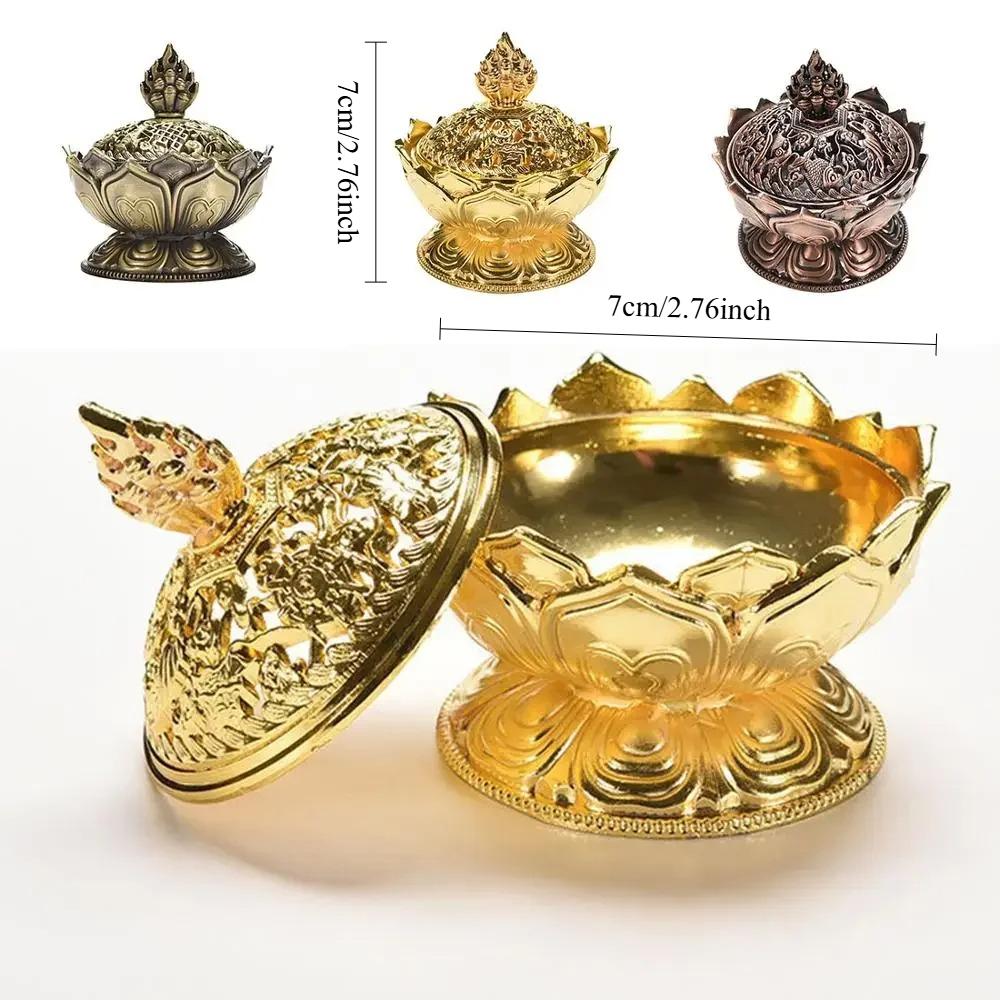 1Pc,Holy Tibetan Lotus Alloy Bronze Mini Incense Burner Incensory Metal Craft Home Decor (Without Incense)