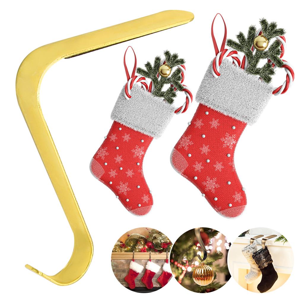 Christmas Stocking Holders Hooks Metal Fireplace Stocking Hanger Multi-Use Mantel Garland Clips for New Year Decorations