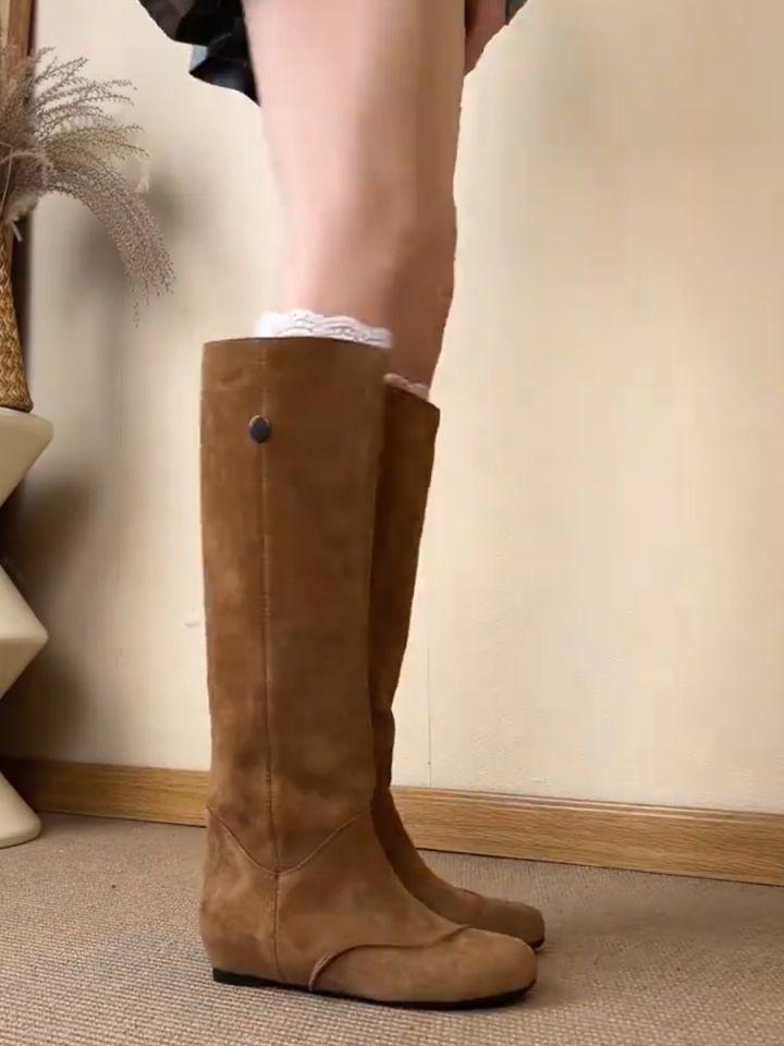 2025 autumn and winter new foreign style suede boots women's wasteland style fashion versatile flat bottom not tired feet suede knight boots