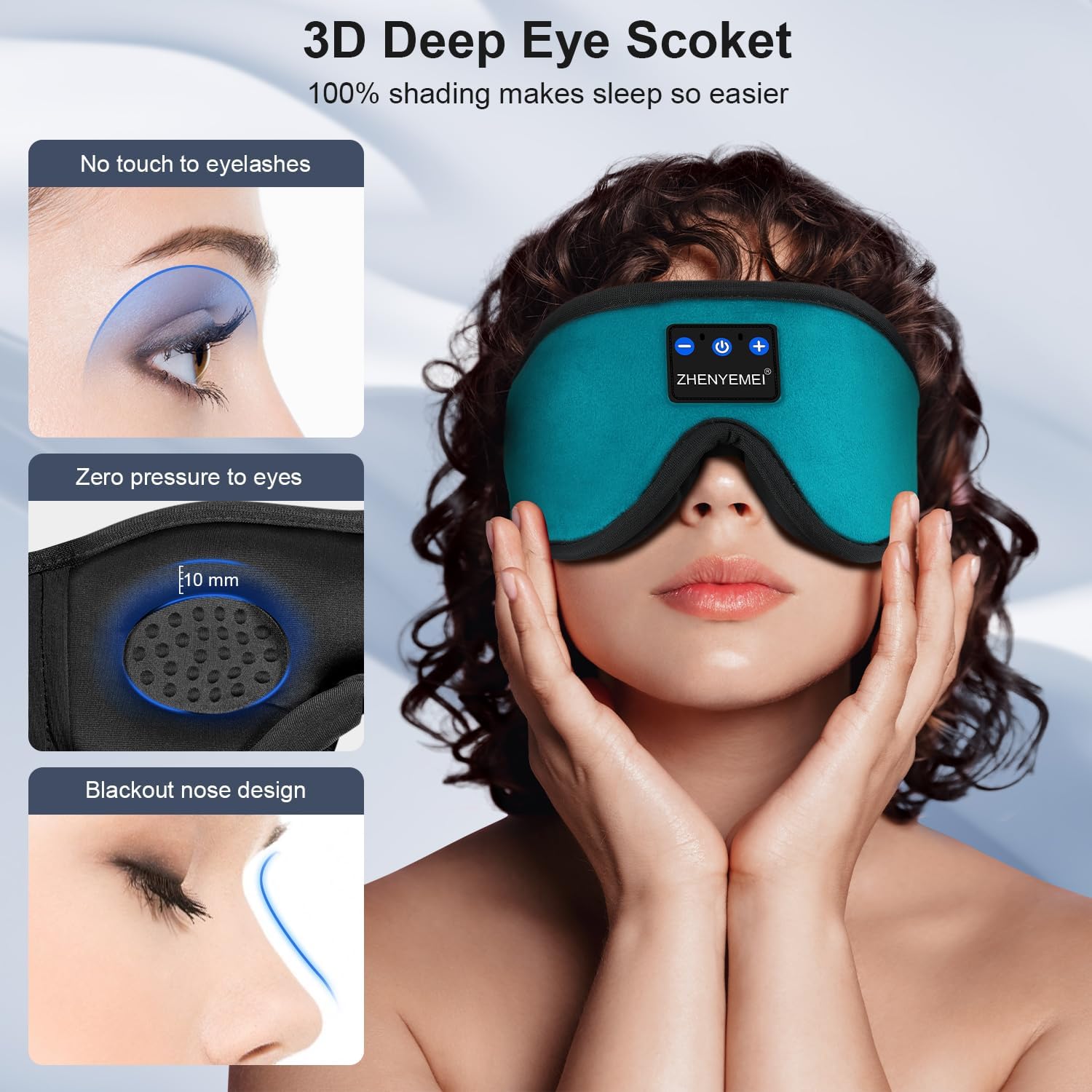 

Bluetooth навушники для сну Маска для сну з білим шумом | 3D маска для очей для сну | 38 розслаблюючих заспокійливих звуків | 16 годин відтворення3