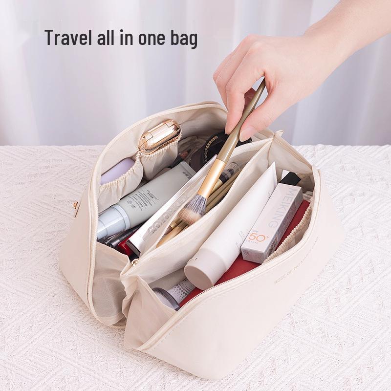 Cream Cloud PU Travel Makeup Bag – Large Capacity, Portable, INS Style