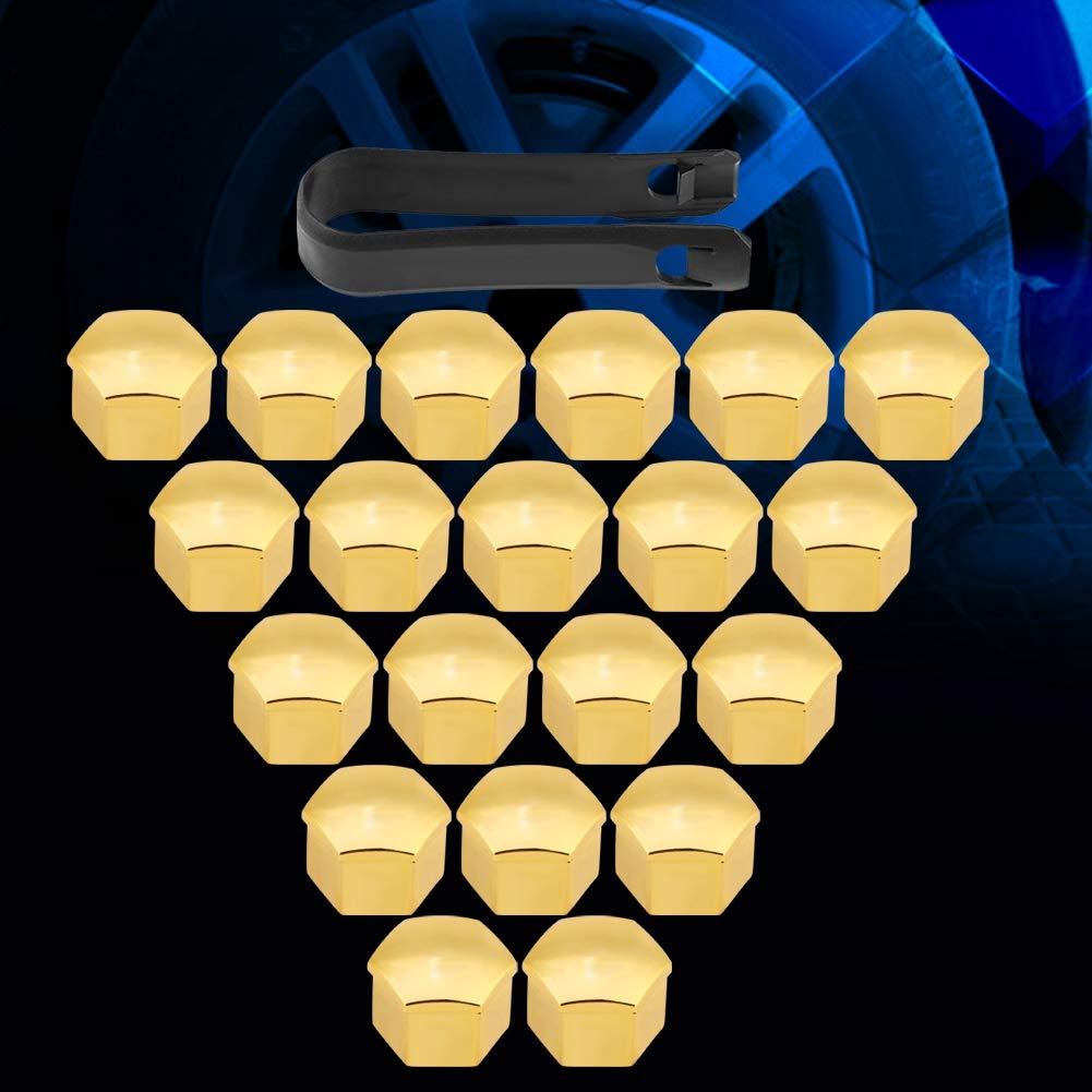 Lug Nut Covers 20pcs 17mm Universal Car Tire Wheel Hub Cover Lug Bolt Screw Cover Protective Cap Gold
