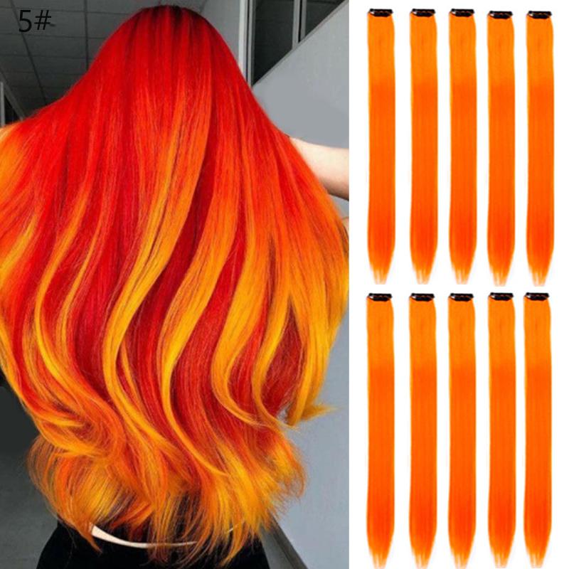 10 Pachete Extensii de Păr Colorate 55cm Drept Culoare Clip-in Extensie de Păr Rainbow Petrecere Suvite Păr Sintetic white