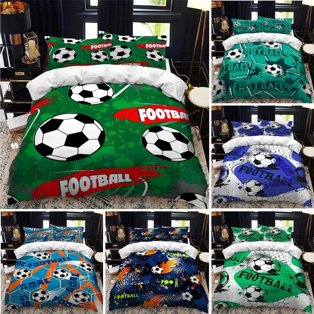Top Soccer Duvet Cover Set 3D FootBall Print Bedding Set with Comforter Cover and Pillowcases Ball Theme for Kids Teens Adults