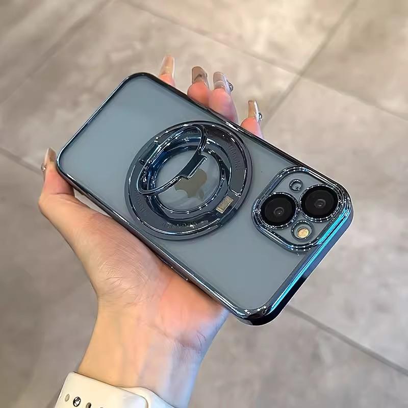 

Подходит для Apple 15 Гальванизированный ПК Чехол для телефона Магнитная подставка, IPhone14proMax Без маркировки Противоударный защитный чехол 13 iPhone15proMax