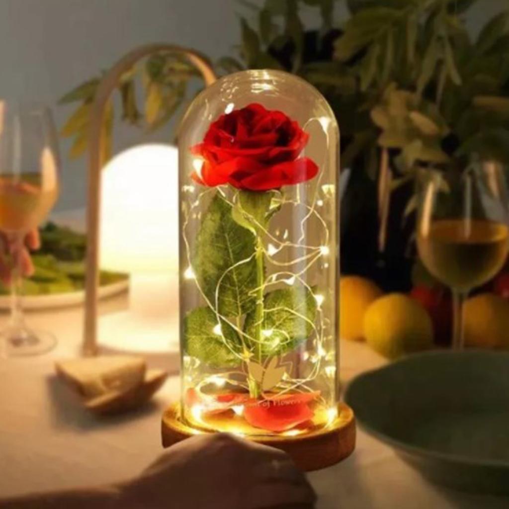 Rose Glass Bottle Lamp Beautiful Vivid LED Rose Dried Flower Bottle Lamp for Birthday Valentine"s