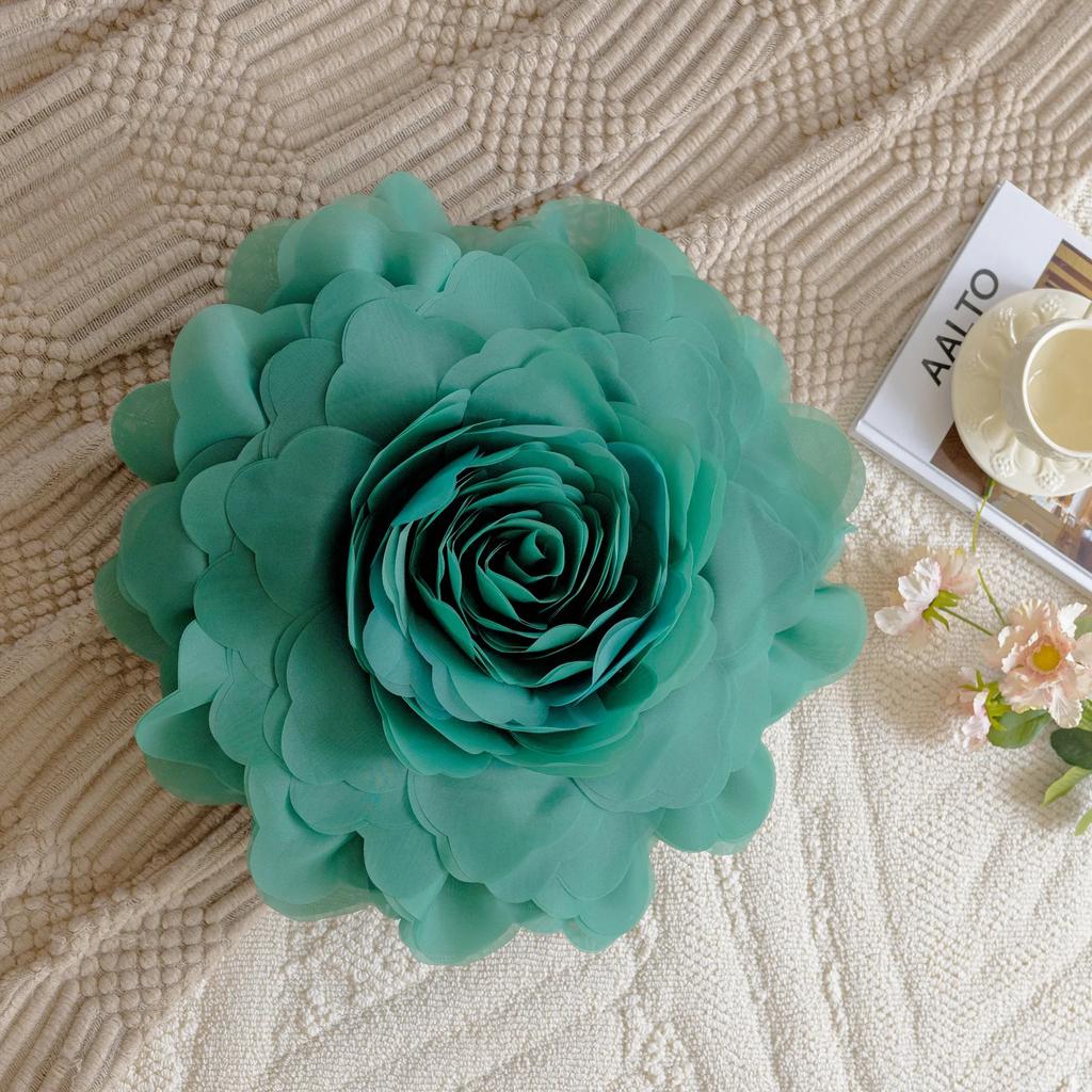 Flower Cushion Cover 55cm Stereoscopicl Organza Flower Pillowcase Round Luxury Cushion Princess Style Sofa Home Decoration