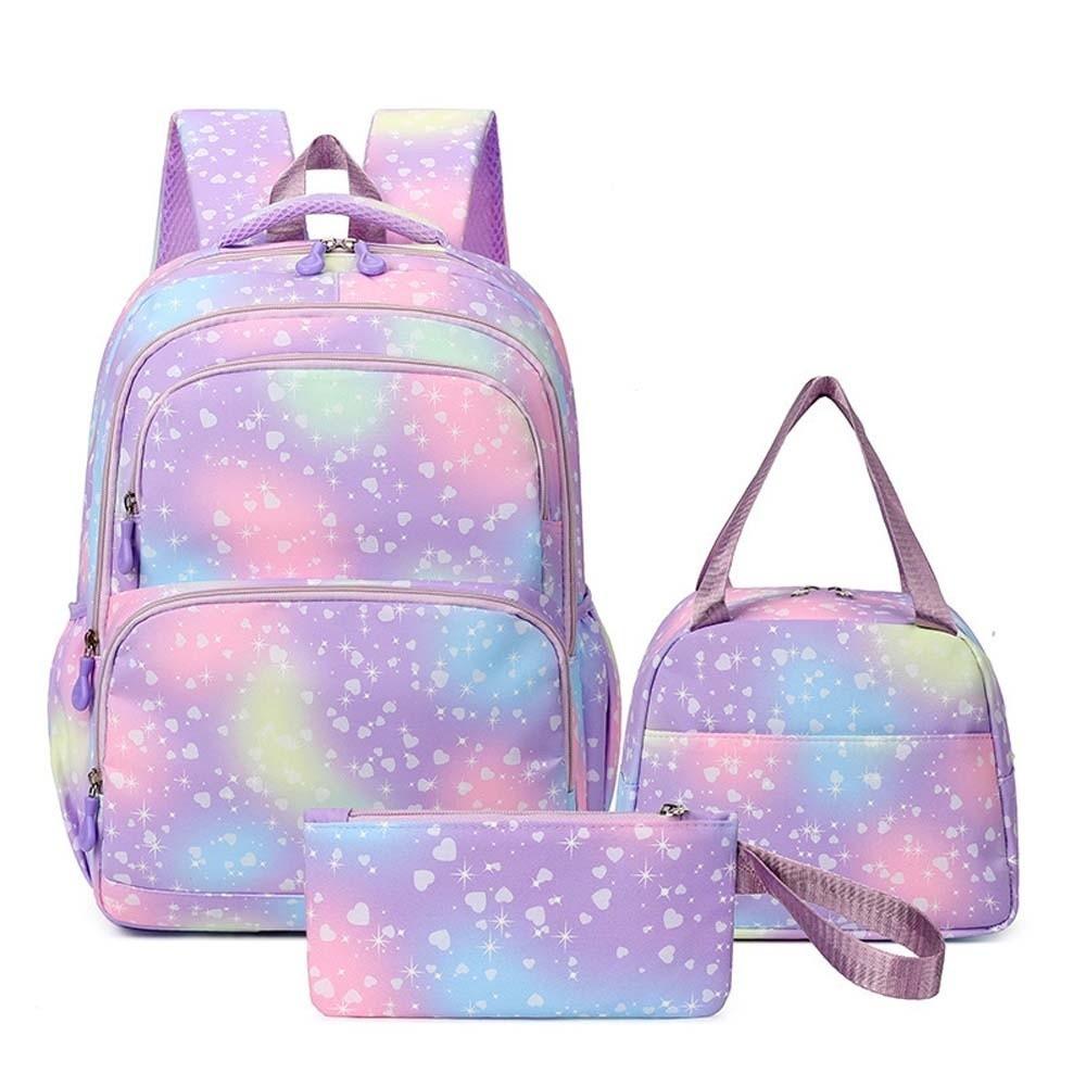 Casual Nylon Backpack Daypack Students School Bag Three-piece School Bag Set Junior High School