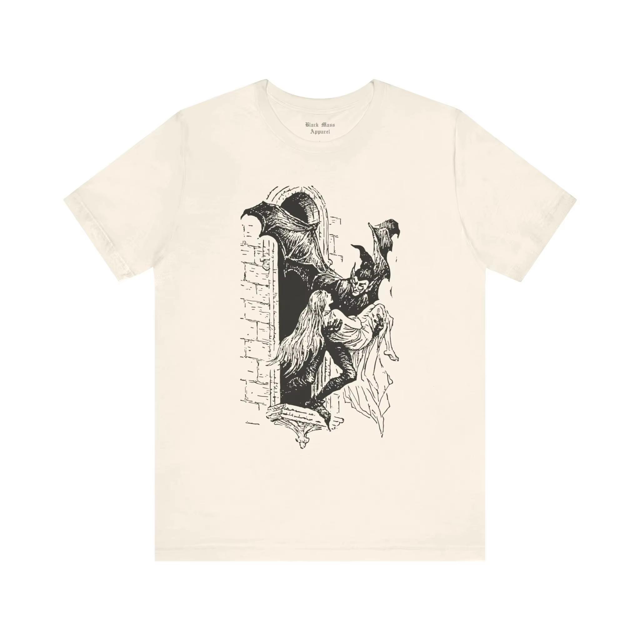 Retro Dracula Gothic Shirt Vampire Tshirt Creepy Art Gothic Tshirt Retro Unisex Jersey Short Sleeved Tshirt Men Clothing M