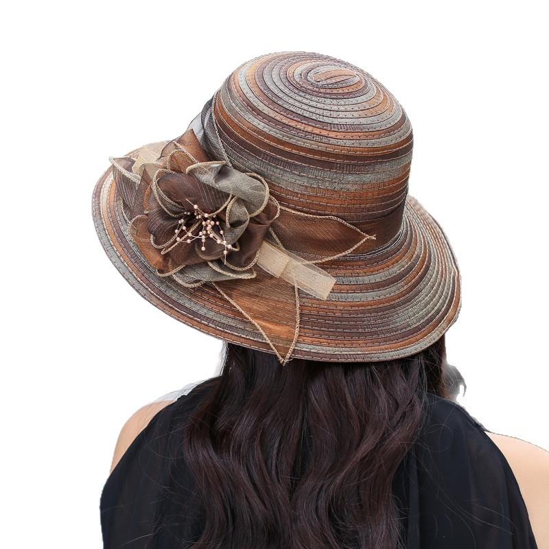 Gradual change Eugen yarn bucket hat flower sunscreen women's big eaves shading breathable hat dome hat women's casual sun hat