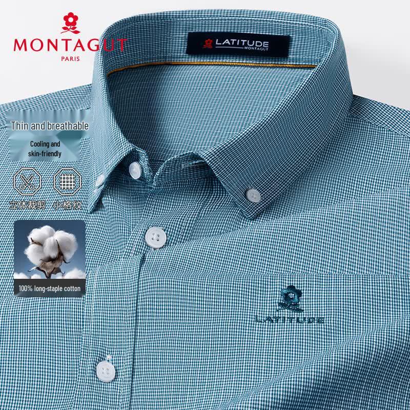 MONTAGUT Men s Plaid Embroidered Long-Sleeve Business Shirt 41