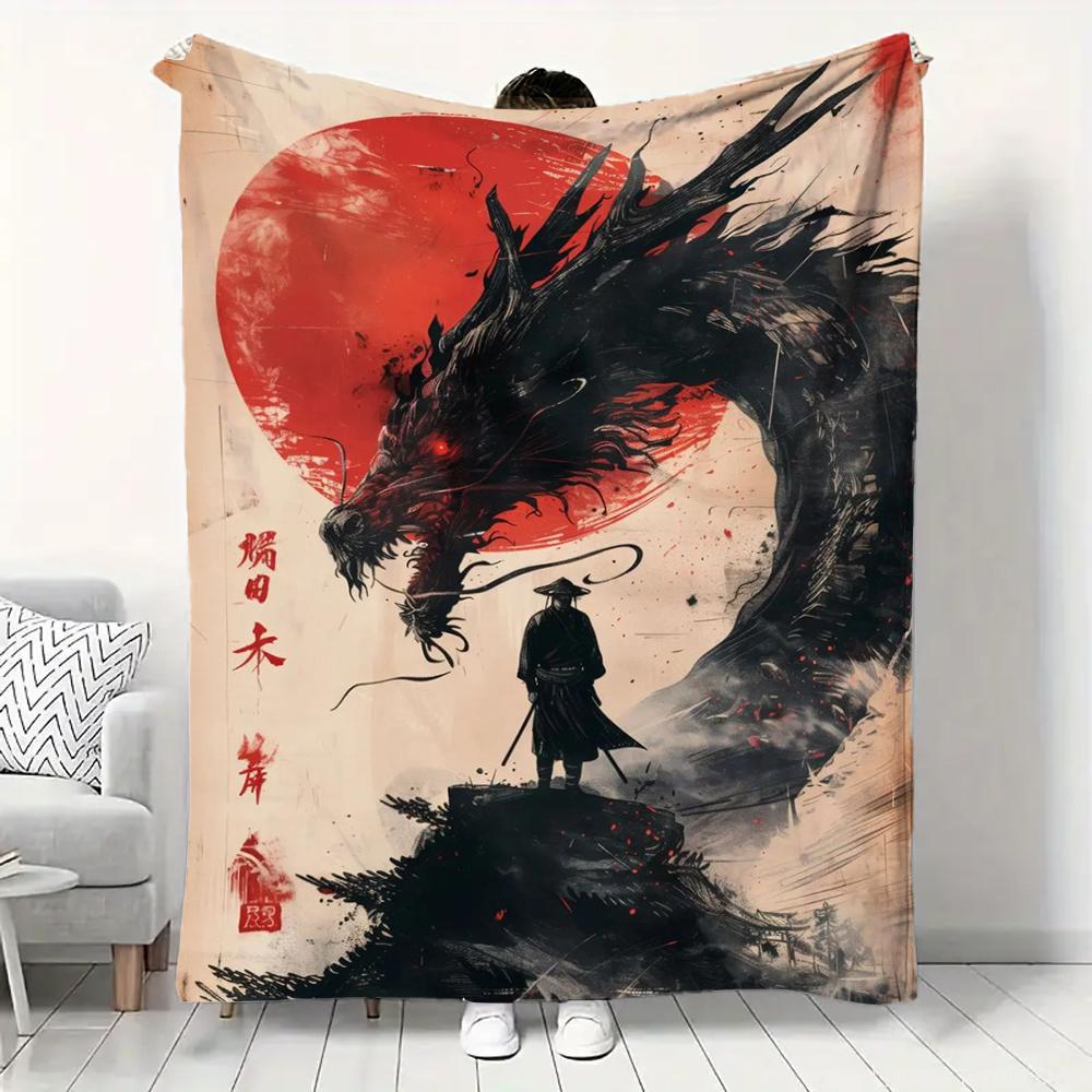 Japanese Landscape Samurai Geisha Flannel Fluffy Throw Camping Blanket for Children Adult Sofa Throw Blanket Modern Fashion Gift