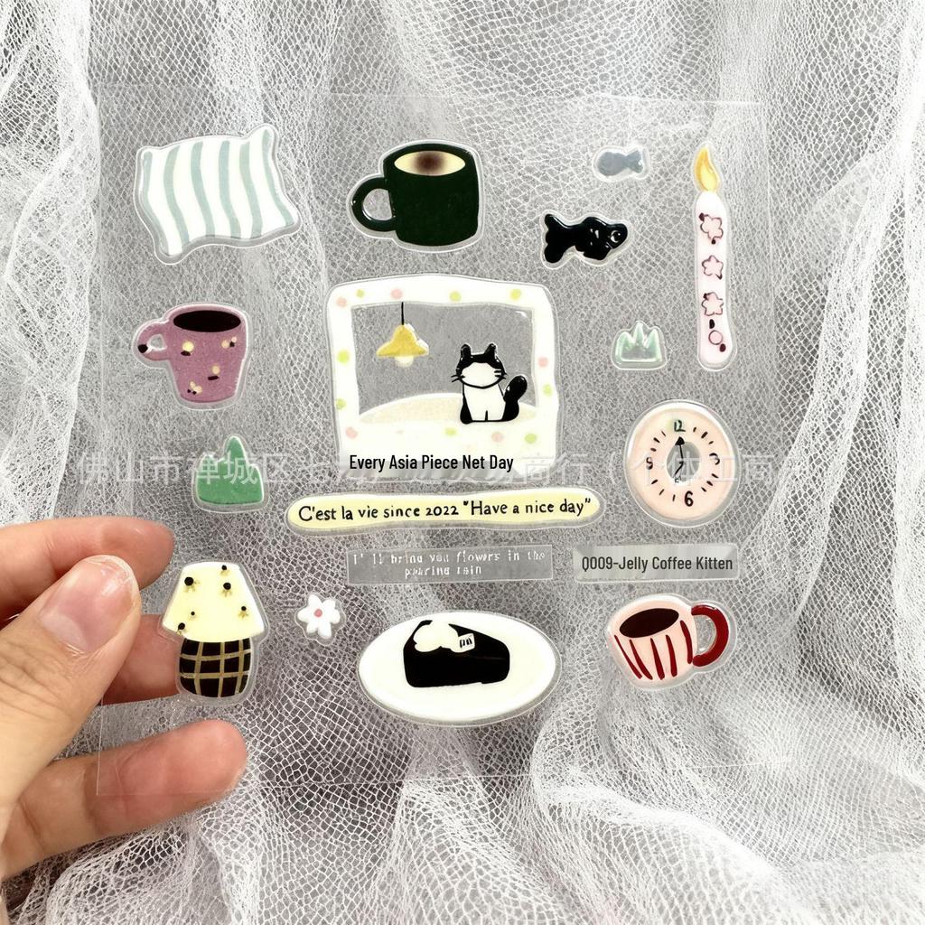3D Cute Cat & Coffee Jelly Stickers, DIY Waterproof Adhesive for Phone & Computer