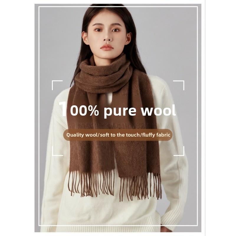 Solid color 100% wool scarf, women's high-end sense, women's versatile spring and autumn thin scarf, men's shawl wholesale
